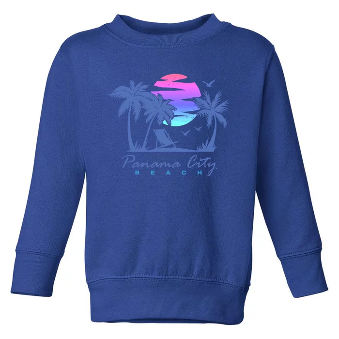 Panama City Beach Florida Vacation Trip Retro Vintage Sunset Gift Toddler Sweatshirt