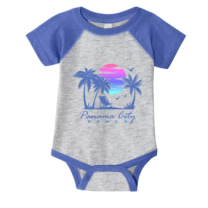 Panama City Beach Florida Vacation Trip Retro Vintage Sunset Gift Infant Baby Jersey Bodysuit