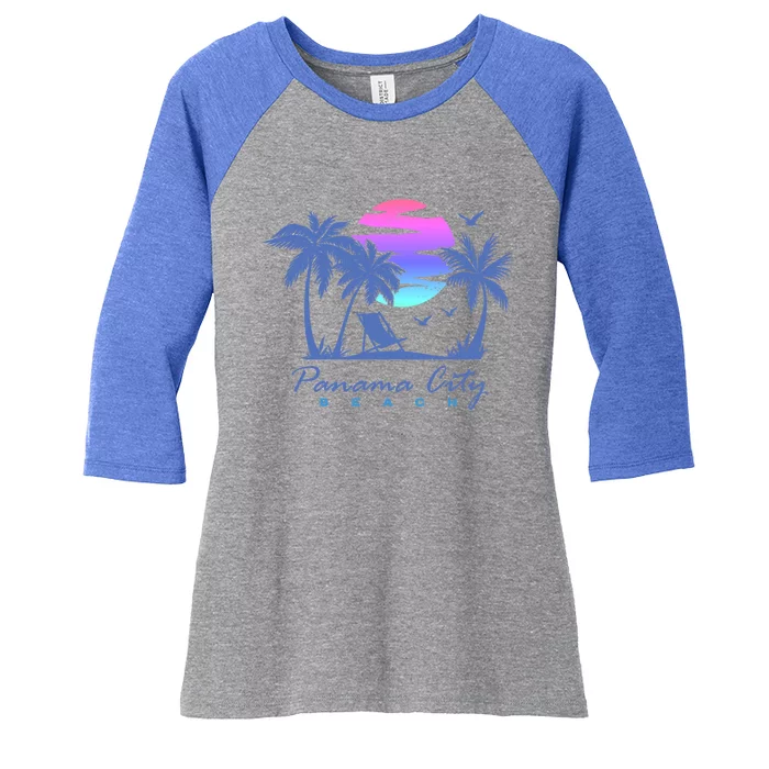 Panama City Beach Florida Vacation Trip Retro Vintage Sunset Gift Women's Tri-Blend 3/4-Sleeve Raglan Shirt