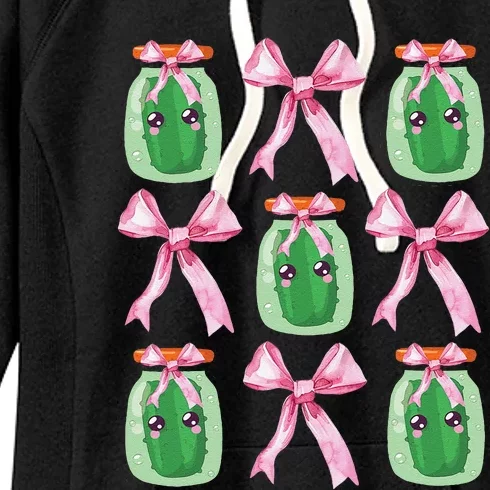 Pink Coquette Bow Cute Pickle Lover Pickles Aesthetic Women's Fleece Hoodie