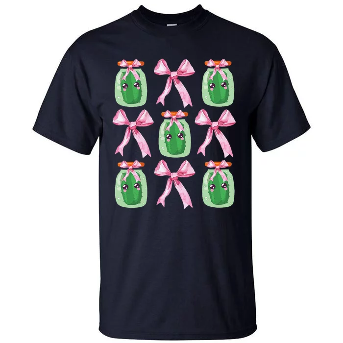 Pink Coquette Bow Cute Pickle Lover Pickles Aesthetic Tall T-Shirt