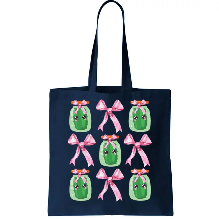 Pink Coquette Bow Cute Pickle Lover Pickles Aesthetic Tote Bag