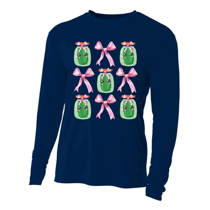 Pink Coquette Bow Cute Pickle Lover Pickles Aesthetic Cooling Performance Long Sleeve Crew