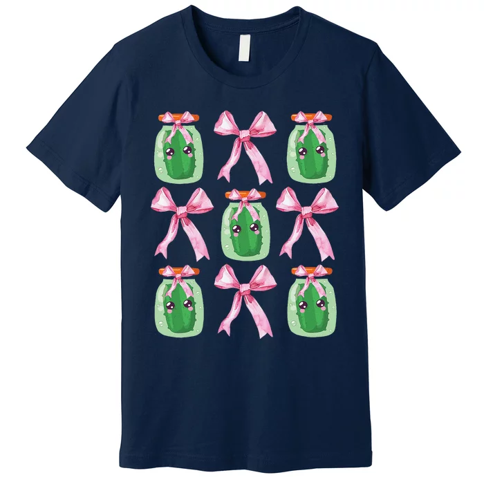 Pink Coquette Bow Cute Pickle Lover Pickles Aesthetic Premium T-Shirt