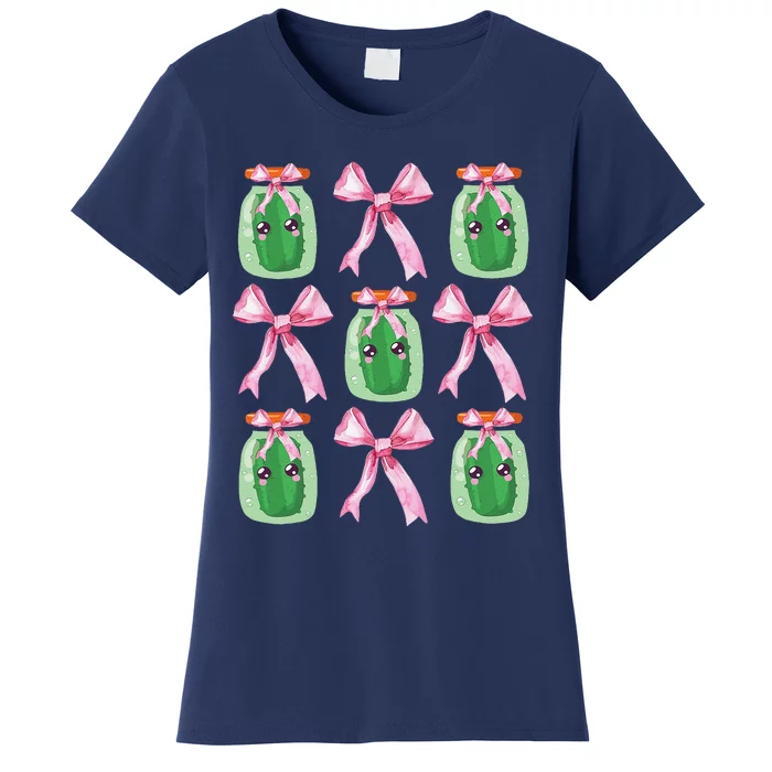 Pink Coquette Bow Cute Pickle Lover Pickles Aesthetic Women's T-Shirt