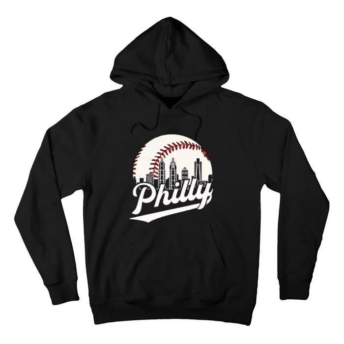 Philly Cityscape Baseball Philadelphia Skyline Retro Design Hoodie