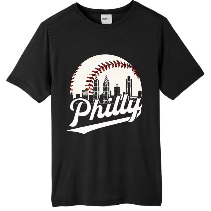 Philly Cityscape Baseball Philadelphia Skyline Retro Design ChromaSoft Performance T-Shirt