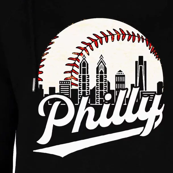 Philly Cityscape Baseball Philadelphia Skyline Retro Design Womens Funnel Neck Pullover Hood