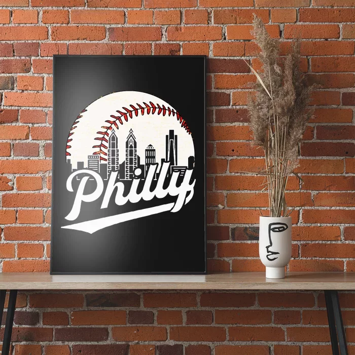 Philly Cityscape Baseball Philadelphia Skyline Retro Design Poster