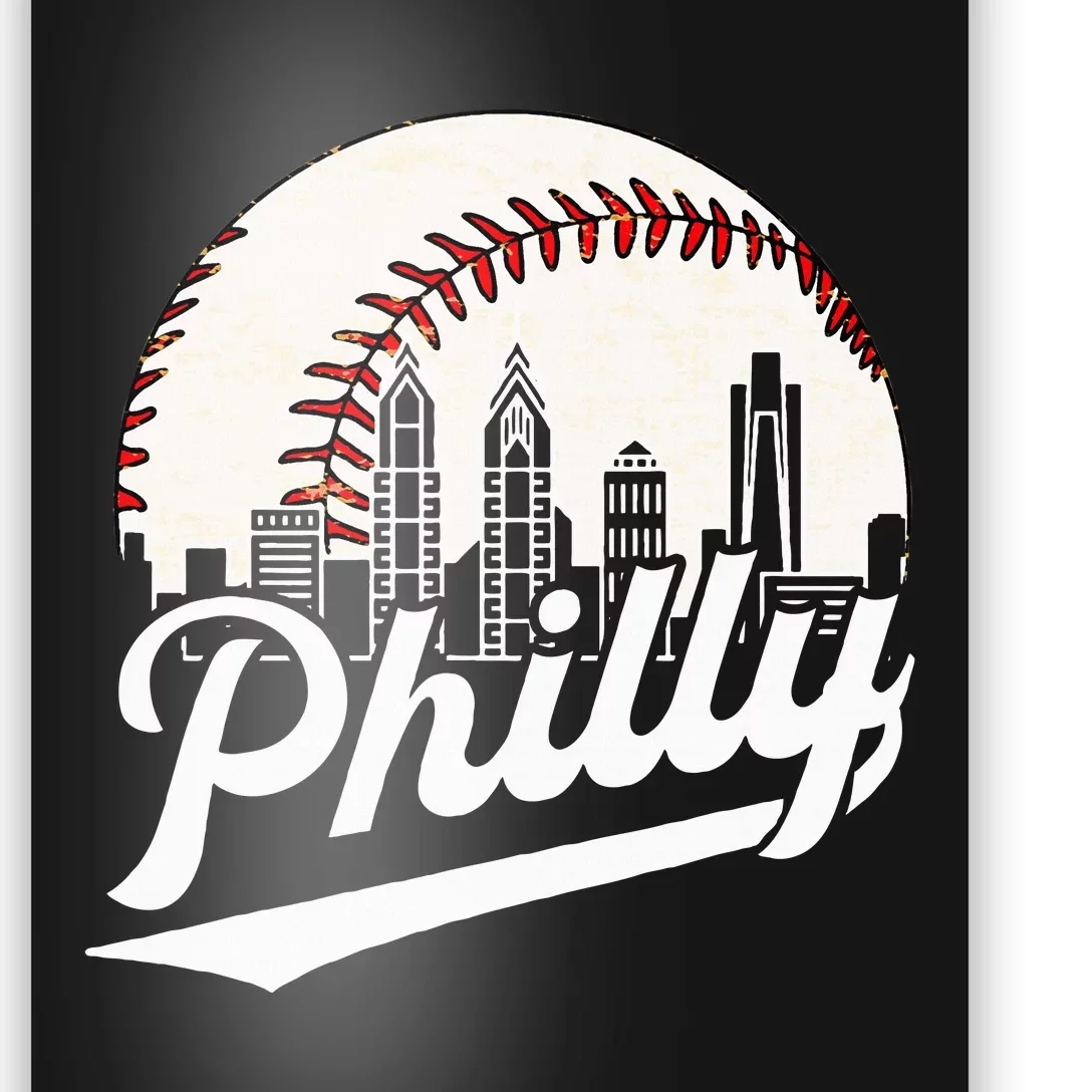 Philly Cityscape Baseball Philadelphia Skyline Retro Design Poster