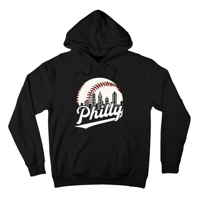 Philly Cityscape Baseball Philadelphia Skyline Retro Design Tall Hoodie