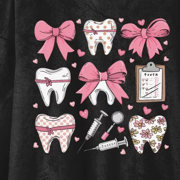 P.Ink Coquette Bow Cute Teeth Dentist Squad Dental Assistant Gift Hooded Wearable Blanket