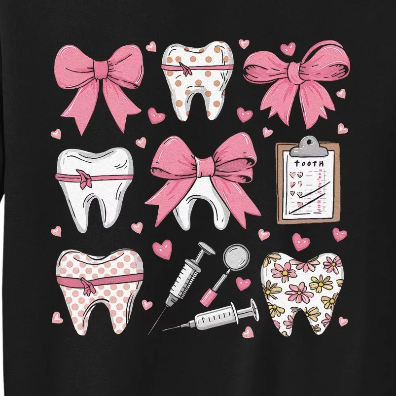 P.Ink Coquette Bow Cute Teeth Dentist Squad Dental Assistant Gift Tall Sweatshirt