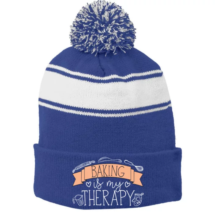 Pastry Chef Baker Baking Is My Therapy Gift Stripe Pom Pom Beanie