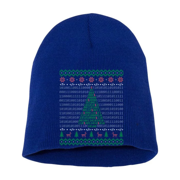 Programmer Coder Bit Christmas Tree Ugly Christmas Sweater Gift Short Acrylic Beanie