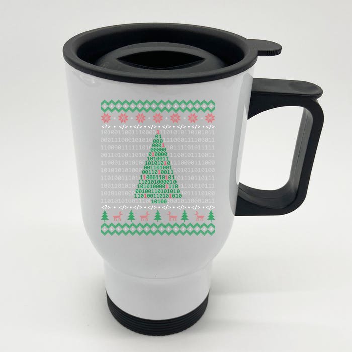 Programmer Coder Bit Christmas Tree Ugly Christmas Sweater Gift Front & Back Stainless Steel Travel Mug