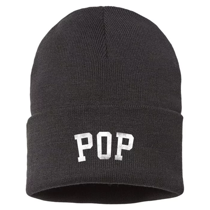 Pop Classic Bold Font FatherS Day Pop Sustainable Knit Beanie