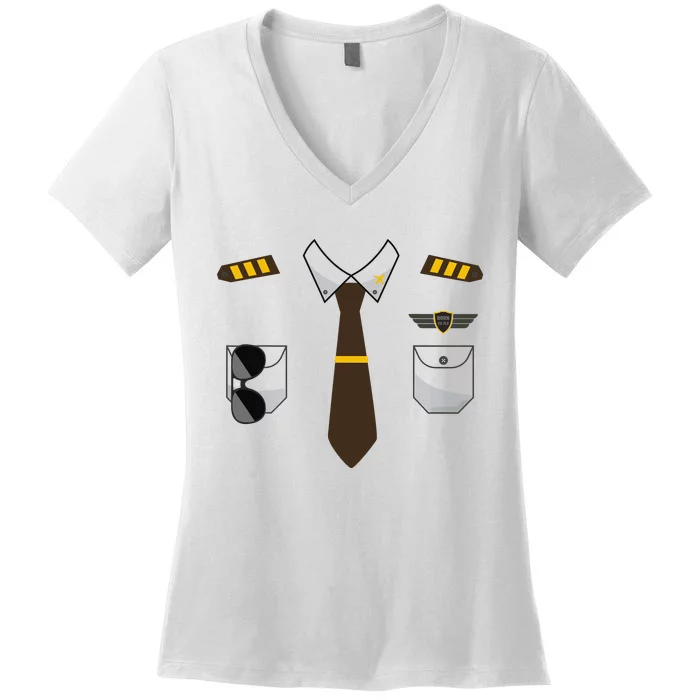 Pilot Costume Birthday Airplane Pilot Halloween Women's V-Neck T-Shirt