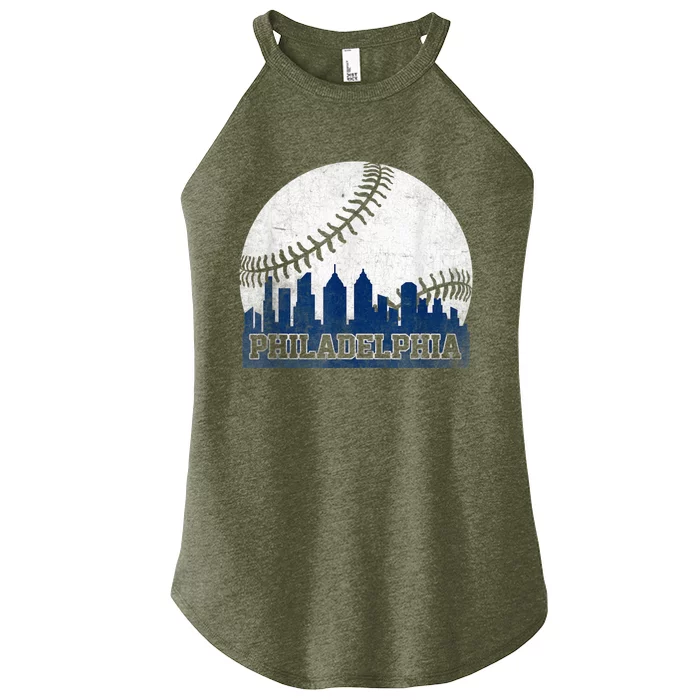 Philly Cityscape Baseball Philadelphia Skyline Retro Vintage Women’s Perfect Tri Rocker Tank