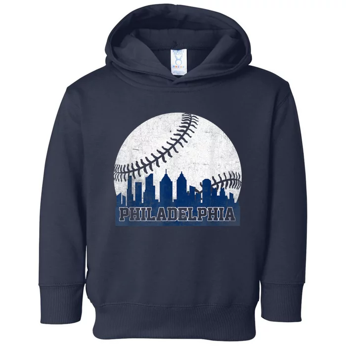 Philly Cityscape Baseball Philadelphia Skyline Retro Vintage Toddler Hoodie