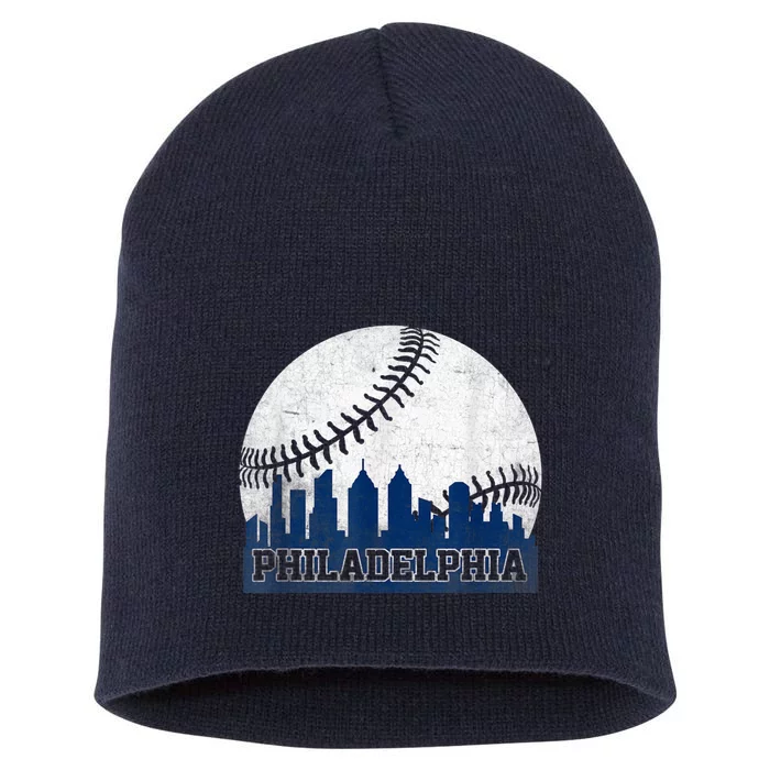 Philly Cityscape Baseball Philadelphia Skyline Retro Vintage Short Acrylic Beanie