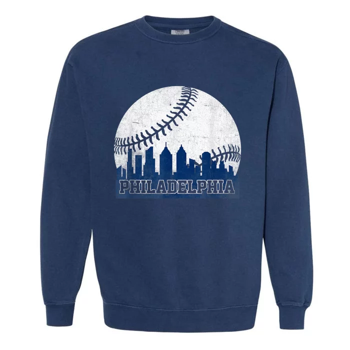 Philly Cityscape Baseball Philadelphia Skyline Retro Vintage Garment-Dyed Sweatshirt