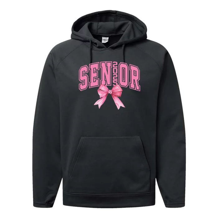 Pinkk Coquette Bow Senior 2025 Class Of 2025 Grad For Girl Gift Performance Fleece Hoodie