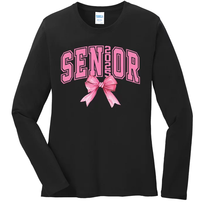 Pinkk Coquette Bow Senior 2025 Class Of 2025 Grad For Girl Gift Ladies Long Sleeve Shirt