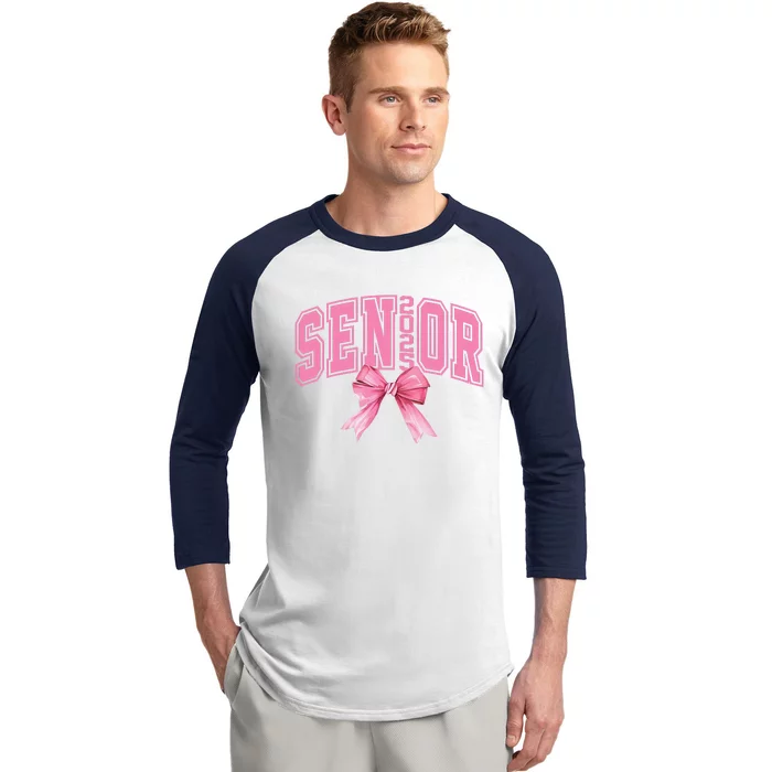 Pinkk Coquette Bow Senior 2025 Class Of 2025 Grad For Girl Gift Baseball Sleeve Shirt