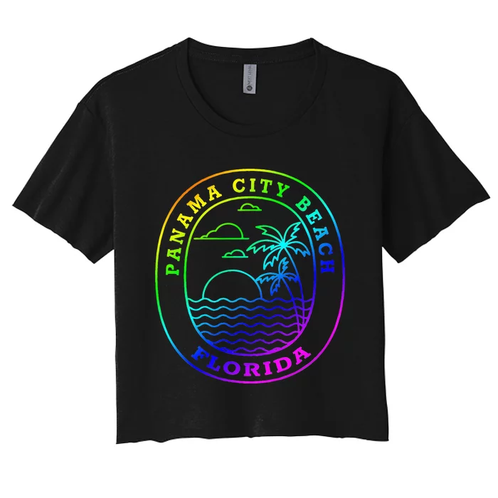 Panama City Beach Rainbow Palm Tree Beach Vacation Women's Crop Top Tee