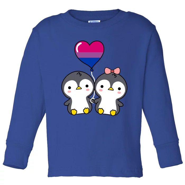 Penguin Couple Bisexual Pride Gift Toddler Long Sleeve Shirt