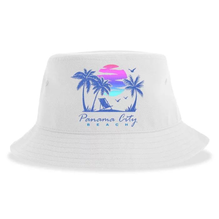 Panama City Beach Florida Vacation Trip Retro Vintage Sunset Sustainable Bucket Hat