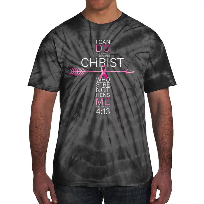 Pink Christian Breast Cancer Cross Religious Bible Verse Tie-Dye T-Shirt