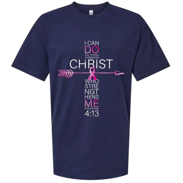 Pink Christian Breast Cancer Cross Religious Bible Verse Sueded Cloud Jersey T-Shirt