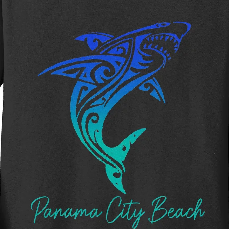 Panama City Beach FL Shark Scuba Diving Surfer Florida Surf Kids Long Sleeve Shirt