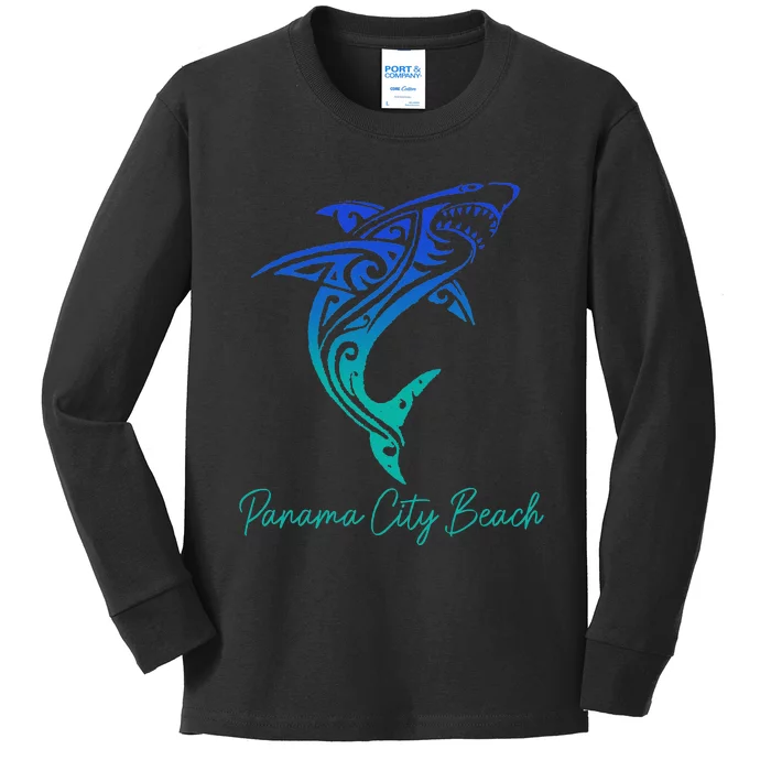 Panama City Beach FL Shark Scuba Diving Surfer Florida Surf Kids Long Sleeve Shirt