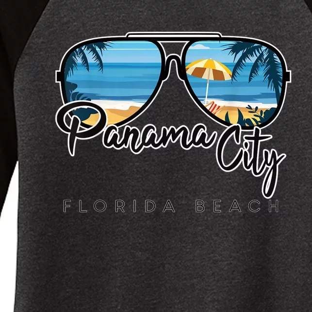 Panama City Beach Florida Palm Tree Sunglasses Souvenir Women's Tri-Blend 3/4-Sleeve Raglan Shirt