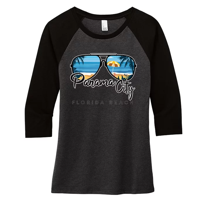 Panama City Beach Florida Palm Tree Sunglasses Souvenir Women's Tri-Blend 3/4-Sleeve Raglan Shirt