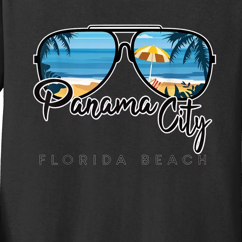 Panama City Beach Florida Palm Tree Sunglasses Souvenir Kids Long Sleeve Shirt