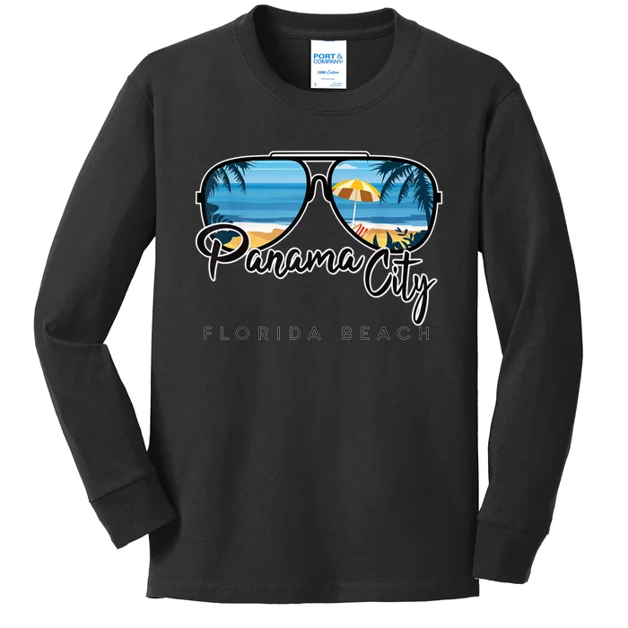 Panama City Beach Florida Palm Tree Sunglasses Souvenir Kids Long Sleeve Shirt