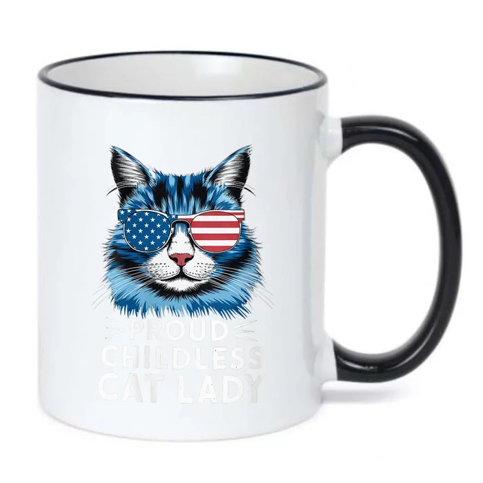 Proud Childless Cat Lady Usa Flag President 2024 Election Kamalaharris Black Color Changing Mug