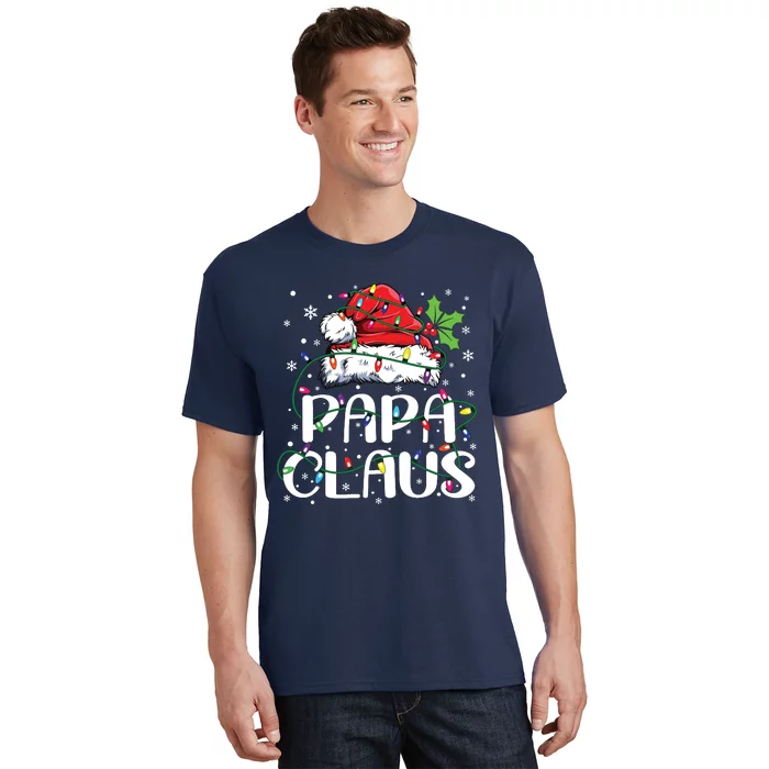 Papa Claus Christmas Lights Pajama Family Matching T-Shirt