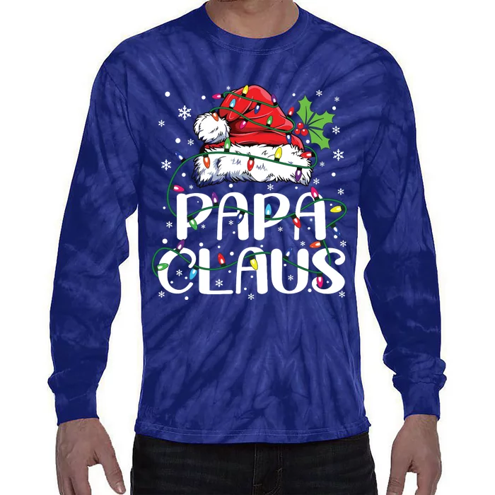 Papa Claus Christmas Lights Pajama Family Matching Tie-Dye Long Sleeve Shirt