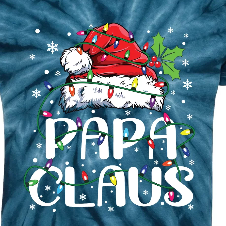 Papa Claus Christmas Lights Pajama Family Matching Kids Tie-Dye T-Shirt