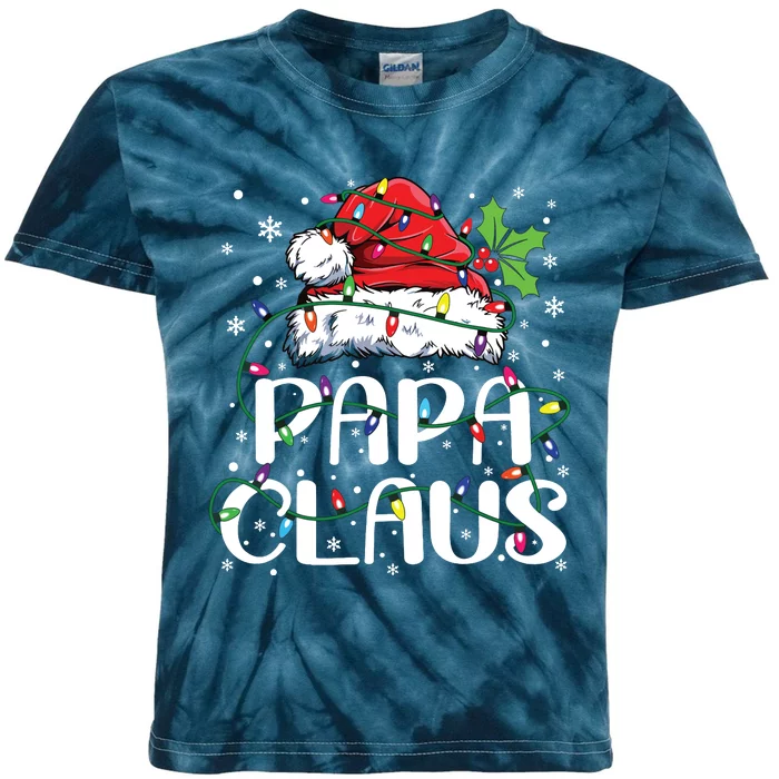 Papa Claus Christmas Lights Pajama Family Matching Kids Tie-Dye T-Shirt