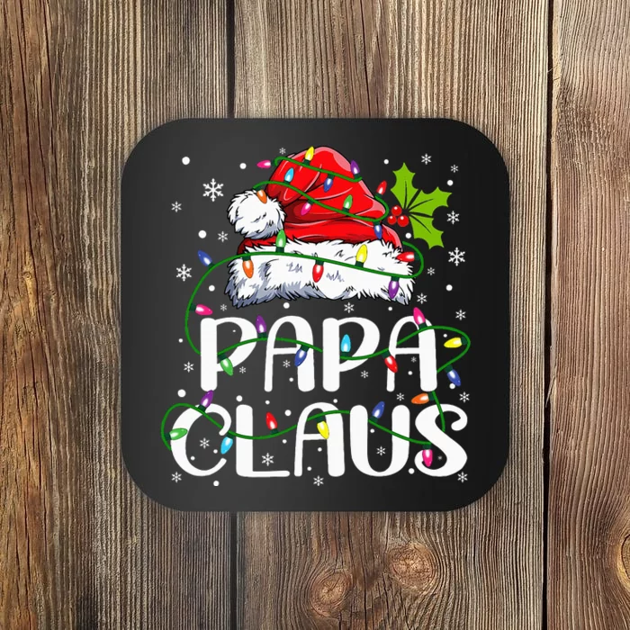 Papa Claus Christmas Lights Pajama Family Matching Coaster