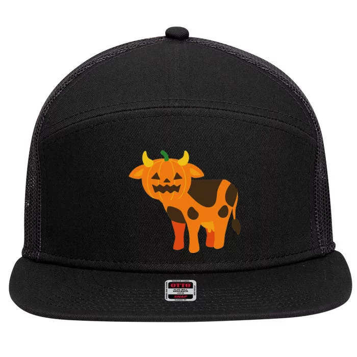 Pumpkin Cow Cute Farm Animal Design 7 Panel Mesh Trucker Snapback Hat