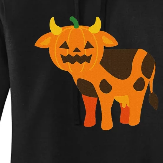 Pumpkin Cow Cute Farm Animal Design Women's Pullover Hoodie