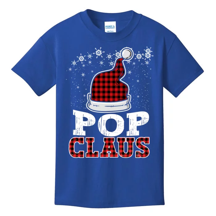 Pop Claus Christmas Santa Hat Buffalo Plaid Matching Family Cool Gift Kids T-Shirt