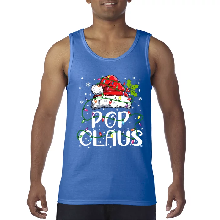 Pop Claus Christmas Santa Hat Matching Family Xmas Lights Gift Tank Top